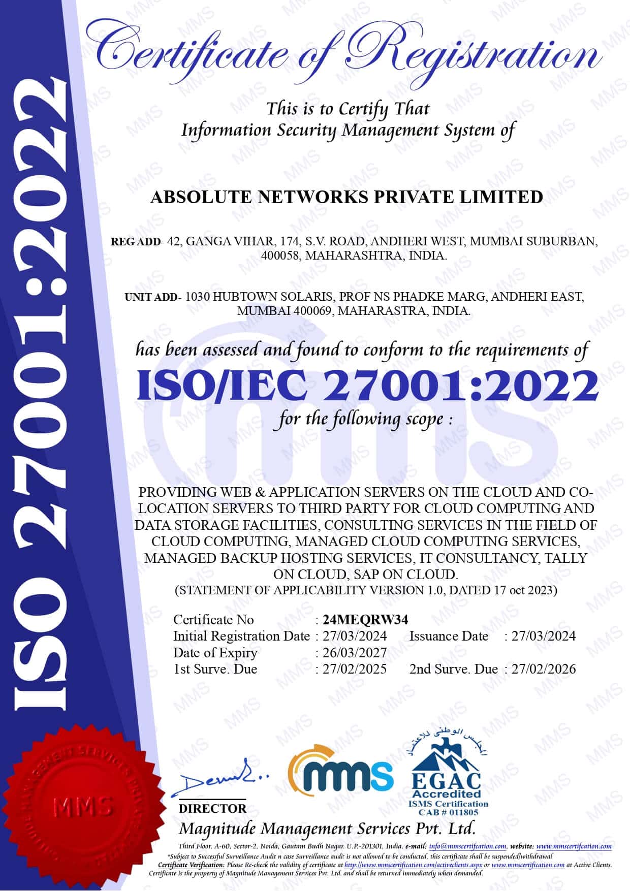 Absolute Networks Private Limited 27001